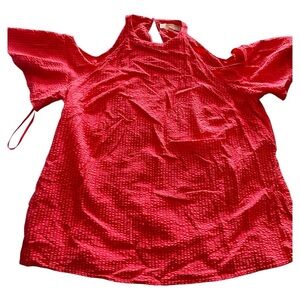 Michael Kors Red Mandarin Collar Cut Out Blouse